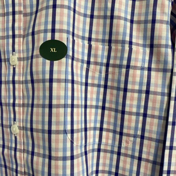 L.L. Bean Dress Shirt Men's XL Blue White Pink Plaid Pinpoint Oxford 100% Cotton - Picture 7 of 12